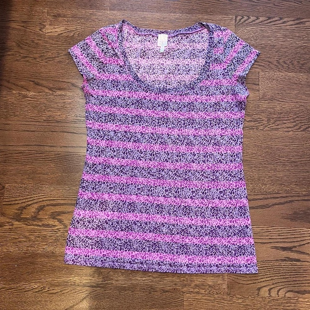 y2k pink and purple cheetah print striped top xl